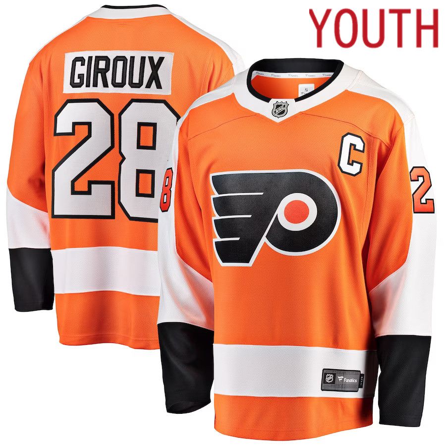 Youth Philadelphia Flyers 28 Claude Giroux Fanatics Branded Orange Home Breakaway Player NHL Jersey